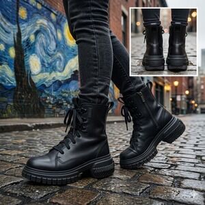 Sorel Brex Boot Lace Black Waterproof Leather Combat Boots NL5141-010 Womens 6.5